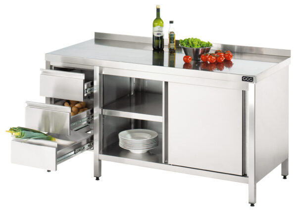 GGG Arbeitsschrank mit Schubladenblock 1800x700x850,ASBL187A Edelstahl I mit Aufkantung