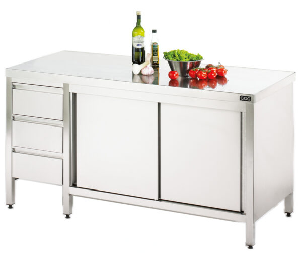 GGG Arbeitsschrank mit Schubladenblock 2100x700x850 I Edelstahl ASBL217