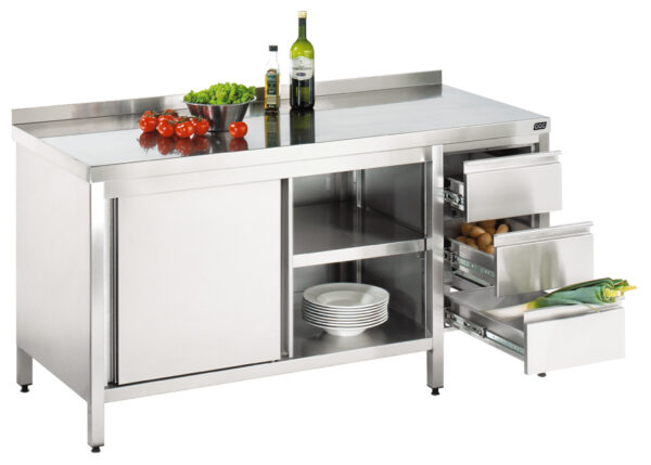 GGG Arbeitsschrank mit Schubladenblock 2300x600x850,ASBR236A Edelstahl I mit Aufkantung