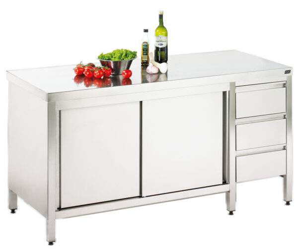 GGG Arbeitsschrank mit Schubladenblock 2300x700x850 I Edelstahl ASBR237