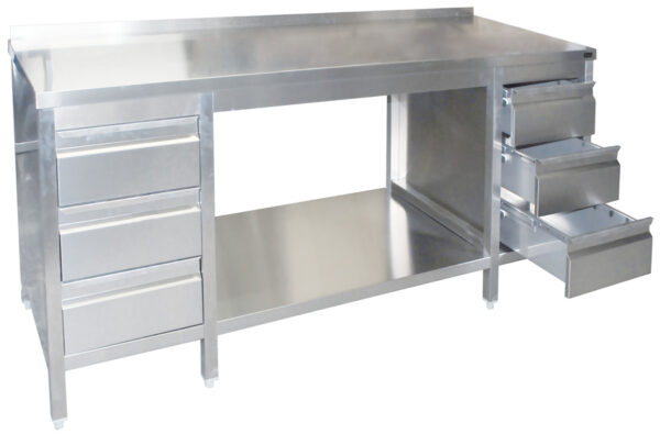 GGG Arbeitstisch mit Schubladenblock 1600x700x850,ATGSRL167A Edelstahl I mit Aufkantung