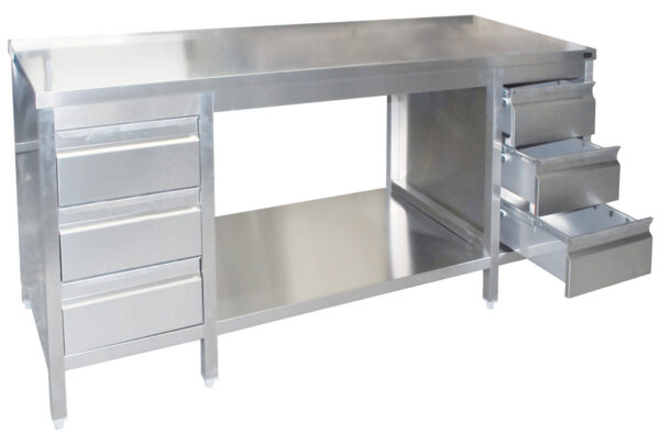 GGG Arbeitstisch mit Schubladenblock 2200x600x850 I Edelstahl ATGSRL226