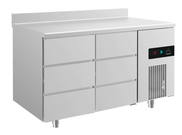 A&S Gastro Kühltisch -2 bis +8°C 1400x700x850mm mit 2x drei Schubladen u. Aufkantung KT2DDA