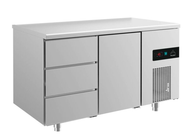 A&S Gastro Kühltisch -2 bis +8°C 1400x700x850mm mit 1x Tür und 1x drei Schubladen KT2DT