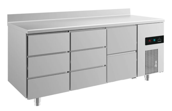 A&S Gastro Kühltisch -2 bis +8°C 1865x700x850mm mit 1x zwei Schubladen und 2x drei Schubladen u. Aufkantung KT3DDZA