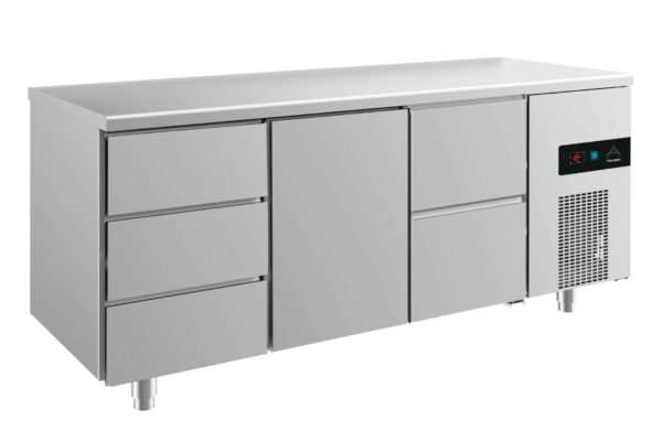 A&S Gastro Kühltisch -2 bis +8°C 1865x700x850mm mit 1x Tür, 1x zwei Schubladen und 1x drei Schubladen KT3DTZ
