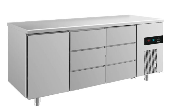 A&S Gastro Kühltisch -2 bis +8°C 1865x700x850mm mit 1x Tür und 2x drei Schubladen KT3TDD
