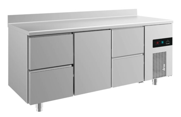 A&S Gastro Kühltisch -2 bis +8°C 1865x700x850mm mit 1x Tür und 2x zwei Schubladen u. Aufkantung KT3ZTZA