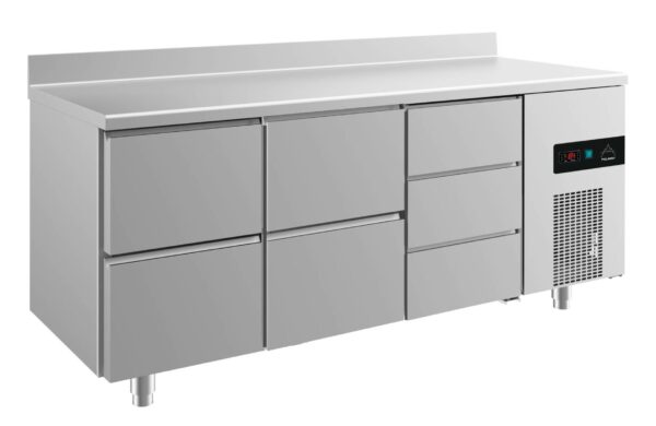 A&S Gastro Kühltisch -2 bis +8°C 1865x700x850mm mit 2x zwei Schubladen und 1x drei Schubladen u. Aufkantung KT3ZZDA