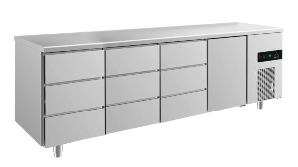 A&S Gastro Kühltisch -2 bis +8°C 2330x700x850mm mit 1x Tür und 3x drei Schubladen KT4DDDT