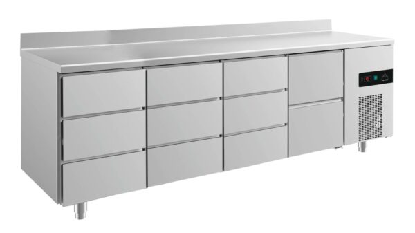 A&S Gastro Kühltisch -2 bis +8°C 2330x700x850mm mit 1x zwei Schubladen und 3x drei Schubladen u. Aufkantung KT4DDDZA