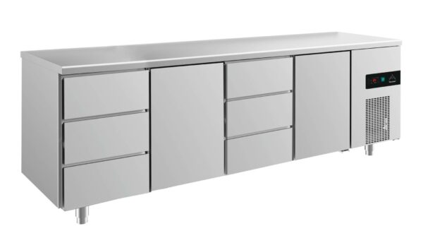 A&S Gastro Kühltisch -2 bis +8°C 2330x700x850mm mit 2x Türen und 2x drei Schubladen KT4DTDT