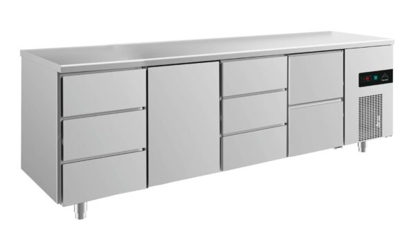 A&S Gastro Kühltisch -2 bis +8°C 2330x700x850mm mit 1x Tür, 1x zwei Schubladen und 2x 3 Schubladen KT4DTDZ