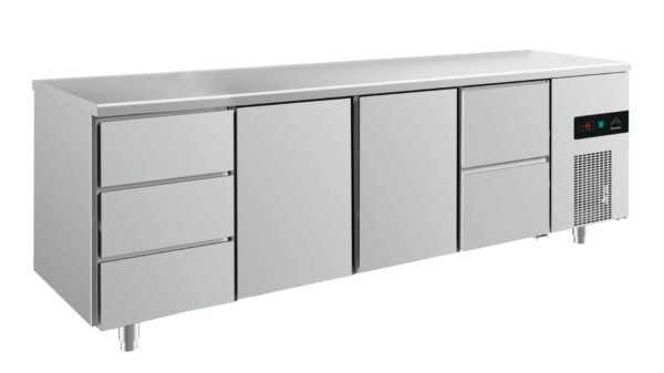 A&S Gastro Kühltisch -2 bis +8°C 2330x700x850mm mit 2x Türen, 1x zwei Schubladen und 1x 3 Schubladen KT4DTTZ