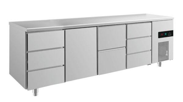A&S Gastro Kühltisch -2 bis +8°C 2330x700x850mm mit 1x Tür, 1x zwei Schubladen und 2x 3 Schubladen KT4DTZD