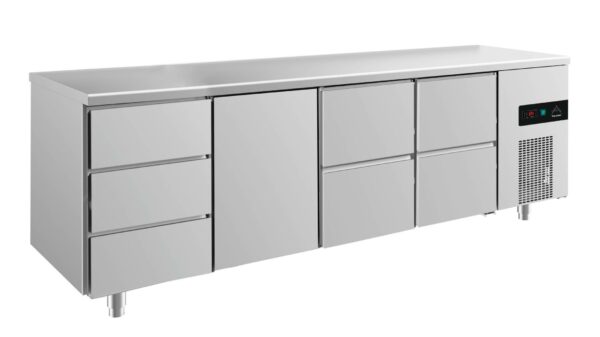 A&S Gastro Kühltisch -2 bis +8°C 2330x700x850mm mit 1x Tür, 2x zwei Schubladen und 1x 3 Schubladen KT4DTZZ