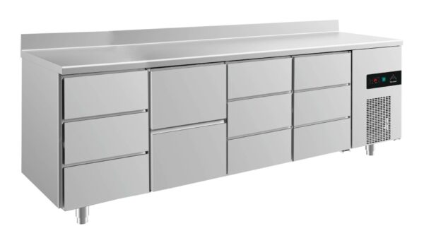 A&S Gastro Kühltisch -2 bis +8°C 2330x700x850mm mit 1x zwei Schubladen und 3x drei Schubladen u. Aufkantung KT4DZDDA