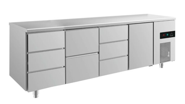 A&S Gastro Kühltisch -2 bis +8°C 2330x700x850mm mit 1x Tür, 1x zwei Schubladen und 2x 3 Schubladen KT4DZDT