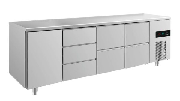 A&S Gastro Kühltisch -2 bis +8°C 2330x700x850mm mit 1x Tür, 2x zwei Schubladen und 1x 3 Schubladen KT4TDZZ