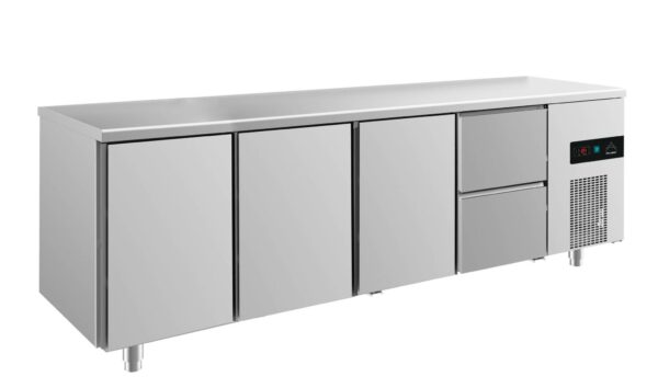 A&S Gastro Kühltisch -2 bis +8°C 2330x700x850mm mit 3x Türen und 1x zwei Schubladen KT4TTTZ