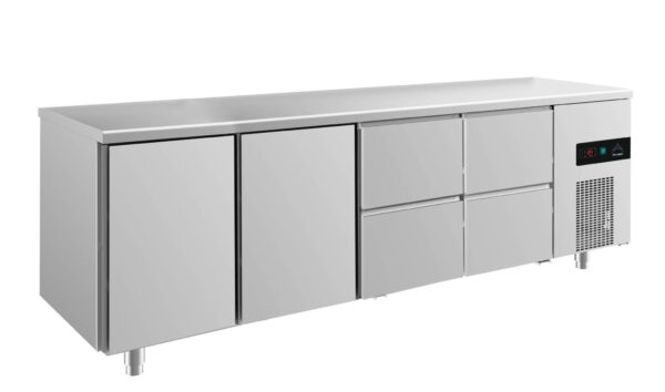 A&S Gastro Kühltisch -2 bis +8°C 2330x700x850mm mit 2x Türen und 2x zwei Schubladen KT4TTZZ