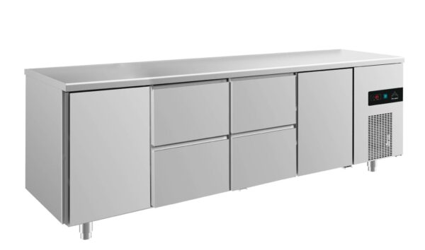 A&S Gastro Kühltisch -2 bis +8°C 2330x700x850mm mit 2x Türen und 2x zwei Schubladen KT4TZZT