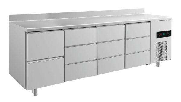 A&S Gastro Kühltisch -2 bis +8°C 2330x700x850mm mit 1x zwei Schubladen und 3x drei Schubladen u. Aufkantung KT4ZDDDA
