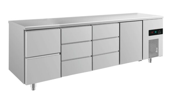 A&S Gastro Kühltisch -2 bis +8°C 2330x700x850mm mit 1x Tür, 1x zwei Schubladen und 2x 3 Schubladen KT4ZDDT