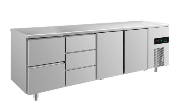 A&S Gastro Kühltisch -2 bis +8°C 2330x700x850mm mit 2x Türen, 1x zwei Schubladen und 1x 3 Schubladen KT4ZDTT