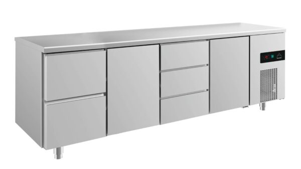 A&S Gastro Kühltisch -2 bis +8°C 2330x700x850mm mit 2x Türen, 1x zwei Schubladen und 1x 3 Schubladen KT4ZTDT