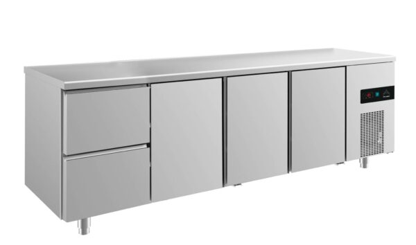 A&S Gastro Kühltisch -2 bis +8°C 2330x700x850mm mit 3x Türen und 1x zwei Schubladen KT4ZTTT