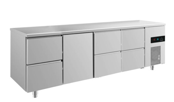 A&S Gastro Kühltisch -2 bis +8°C 2330x700x850mm mit 1x Tür und 3x zwei Schubladen KT4ZTZZ