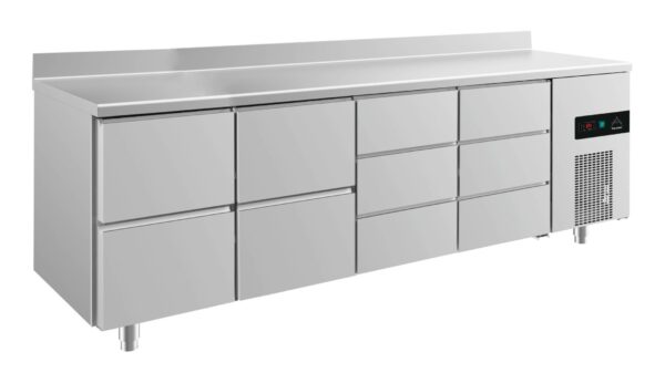 A&S Gastro Kühltisch -2 bis +8°C 2330x700x850mm mit 2x zwei Schubladen und 2x drei Schubladen u. Aufkantung KT4ZZDDA