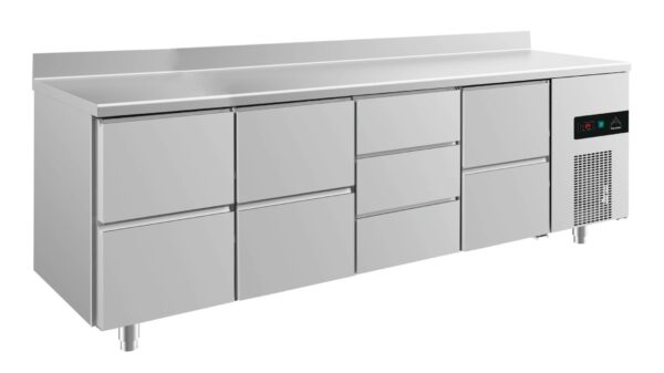 A&S Gastro Kühltisch -2 bis +8°C 2330x700x850mm mit 3x zwei Schubladen und 1x drei Schubladen u. Aufkantung KT4ZZDZA