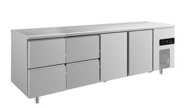 A&S Gastro Kühltisch -2 bis +8°C 2330x700x850mm mit 2x Türen und 2x zwei Schubladen KT4ZZTT