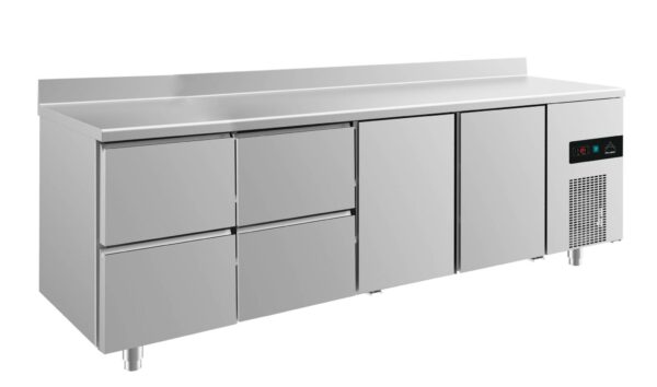 A&S Gastro Kühltisch -2 bis +8°C 2330x700x850mm mit 2x Türen und 2x zwei Schubladen u. Aufkantung KT4ZZTTA
