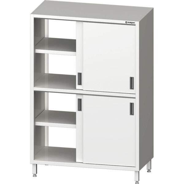 Stalgast Durchreiche-Hochschrank mit Schiebetüren, 2 Schränken mit je 1 höhenverstellbarem Einlegeboden, 800x600x1800 mm (BxTxH)