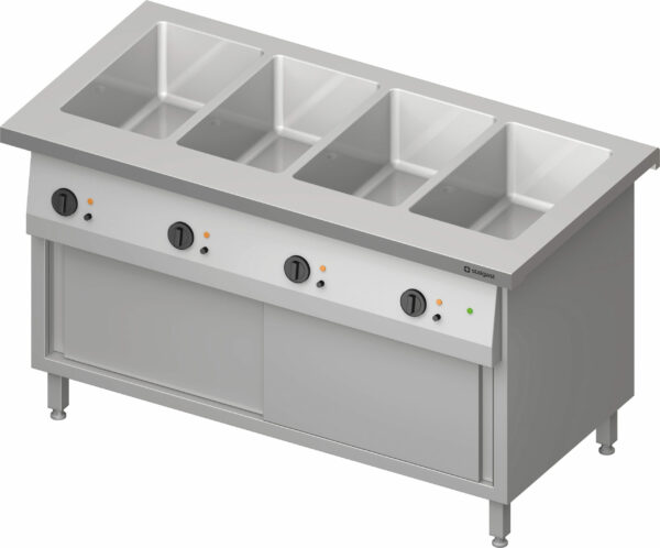 Stalgast Bain-Marie-Station "Free Flow" 4x GN1/1-Becken, mit Schiebetüren, 1465x750x880 mm Granitabdeckung "Standard G1"