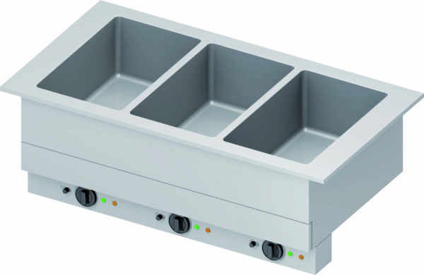 Stalgast Bain-Marie "Drop-In" 3x GN1/1 Einzelbecken 1155x620x390 mm, Edelstahlabdeckung