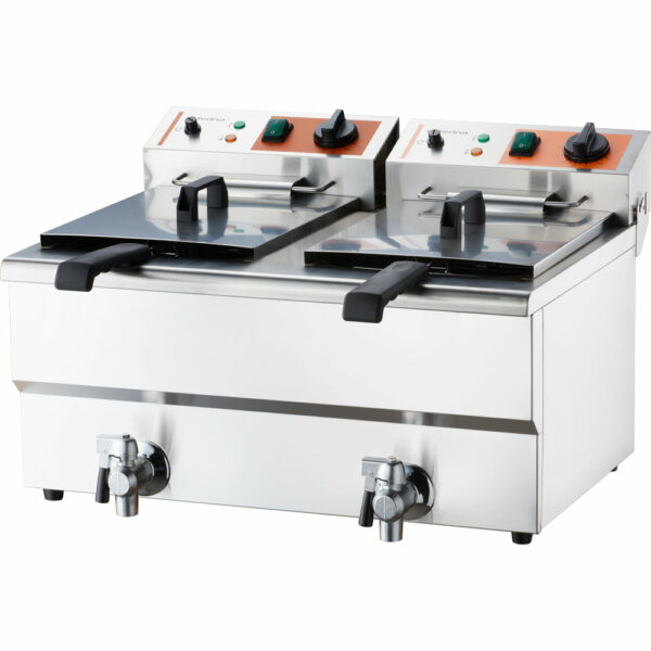 Stalgast Doppel-Fritteuse CATERINA, 2x 10 Liter, mit Ablasshahn 610x510x390 mm (BxTxH), 2x 3 kW 230V