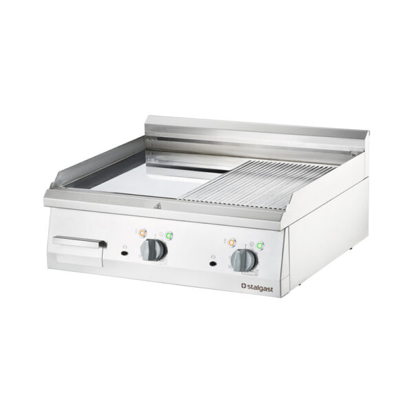 Stalgast Verchromte Elektro-Griddleplatte als Tischgerät, 800x700 mm, ½ glatte/½ gerillte Grillfläche, Serie 700 ND