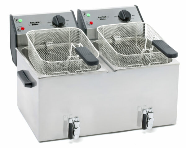Stalgast ROLLER GRILL Fritteuse mit zwei Becken, mit Ablasshahn, 2 x 8 Liter, Abmessung 590 x 450 x 370 mm (BxTxH)