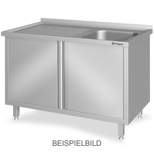 Stalgast Spülschrank mit Flügeltüren 1100x600x850 mm, mit einem Becken links, mit Aufkantung, verschweißt – Bild 2