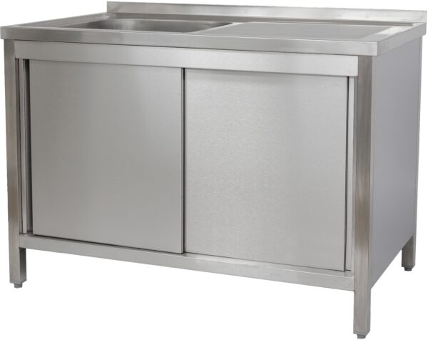 A&S Gastro Spülschrank 1200 x 700 x 850 mm 1 Becken links,
mit Grundboden     
700 mm Tiefe SPSCH1271BL