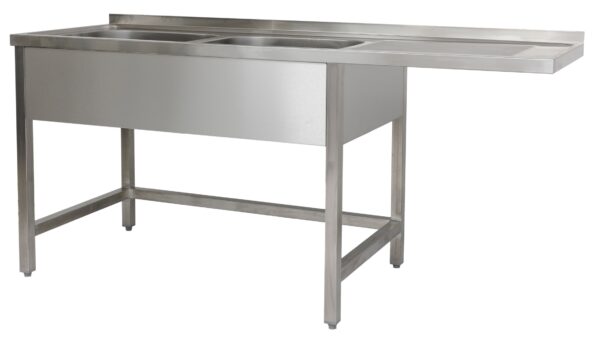 A&S Gastro Spülzentrum 1800 x 600 x 850 mm 2 Becken links,
ohne Grundboden     
600 mm Tiefe SPZO1862BL