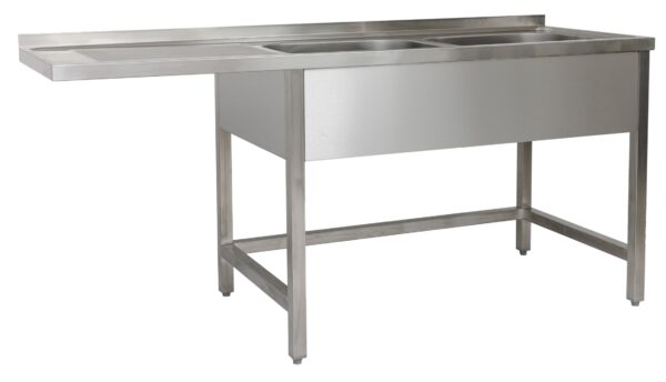 A&S Gastro Spülzentrum 1500 x 600 x 850 mm 2 Becken rechts,
ohne Grundboden     
600 mm Tiefe SPZO1562BR