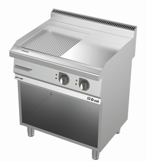 GO Cook Elektro Grillplatte Serie 700, 80 Cm Mit Unterbau Edelstahl Halb Glatt-Halb Gerillt