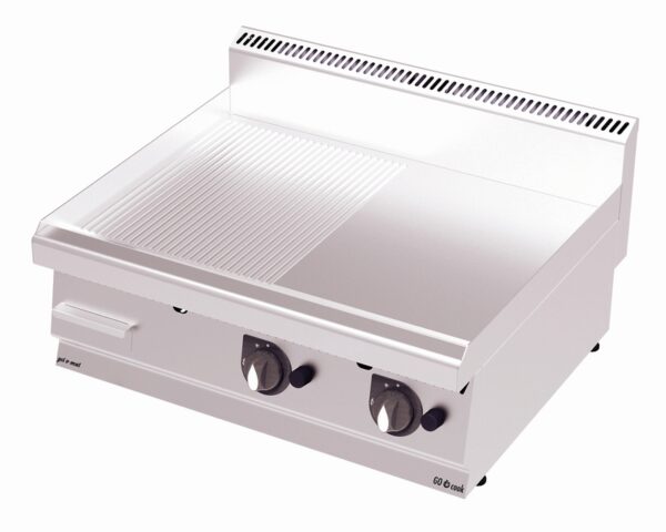 GO Cook Gas Grillplatte Serie 700, 80 Cm, Mit Untetbau Edelstahl Halb Glatt-Halb Gerillt
