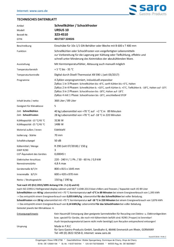 SARO Schockfroster 
Modell URSUS 10 – Bild 2