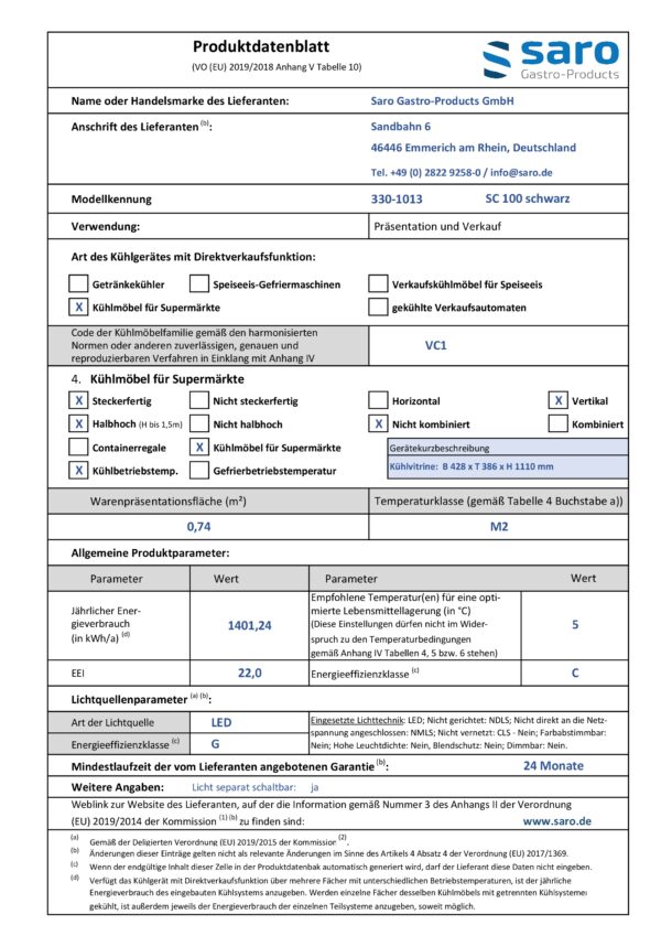 SARO Kühlvitrine 98 Liter, 
Modell SC 100 schwarz – Bild 4